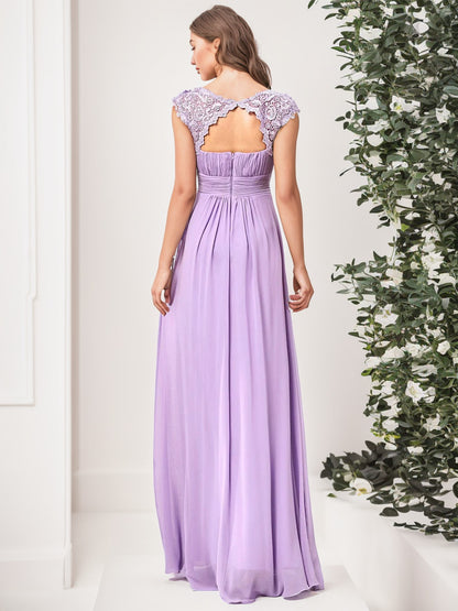 Weitese Classic Maxi Long Lace Cap Sleeve Bridesmaid Dress