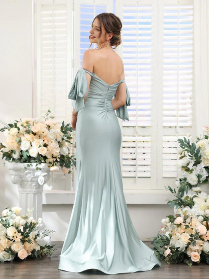 A-Line Sleeveless Split Formal Dress Cocktail Party Prom Long Wedding Guest Dresses With Open Back