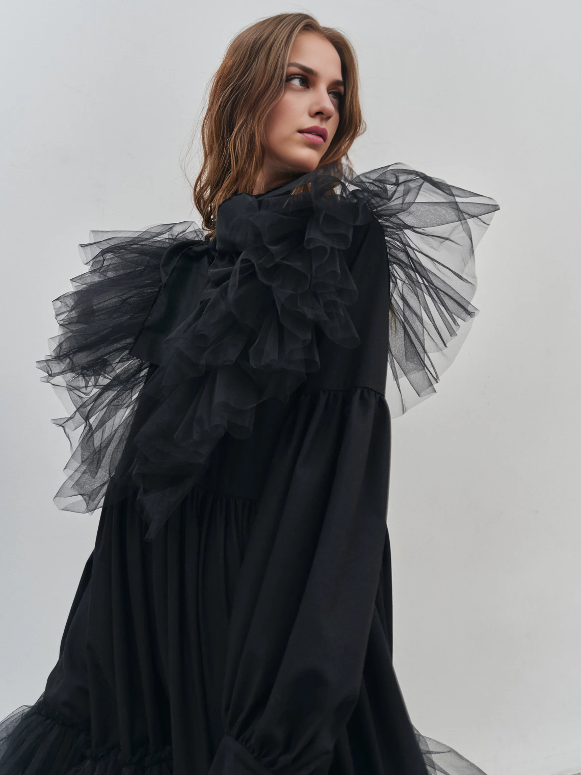 Long Black Royal Dress Floor Length Dress Long Sleeves Black Gown Black Maxi Dress Puff Sleeve Dress Festive Dress Evening Gown Wide Dress Prom Dress