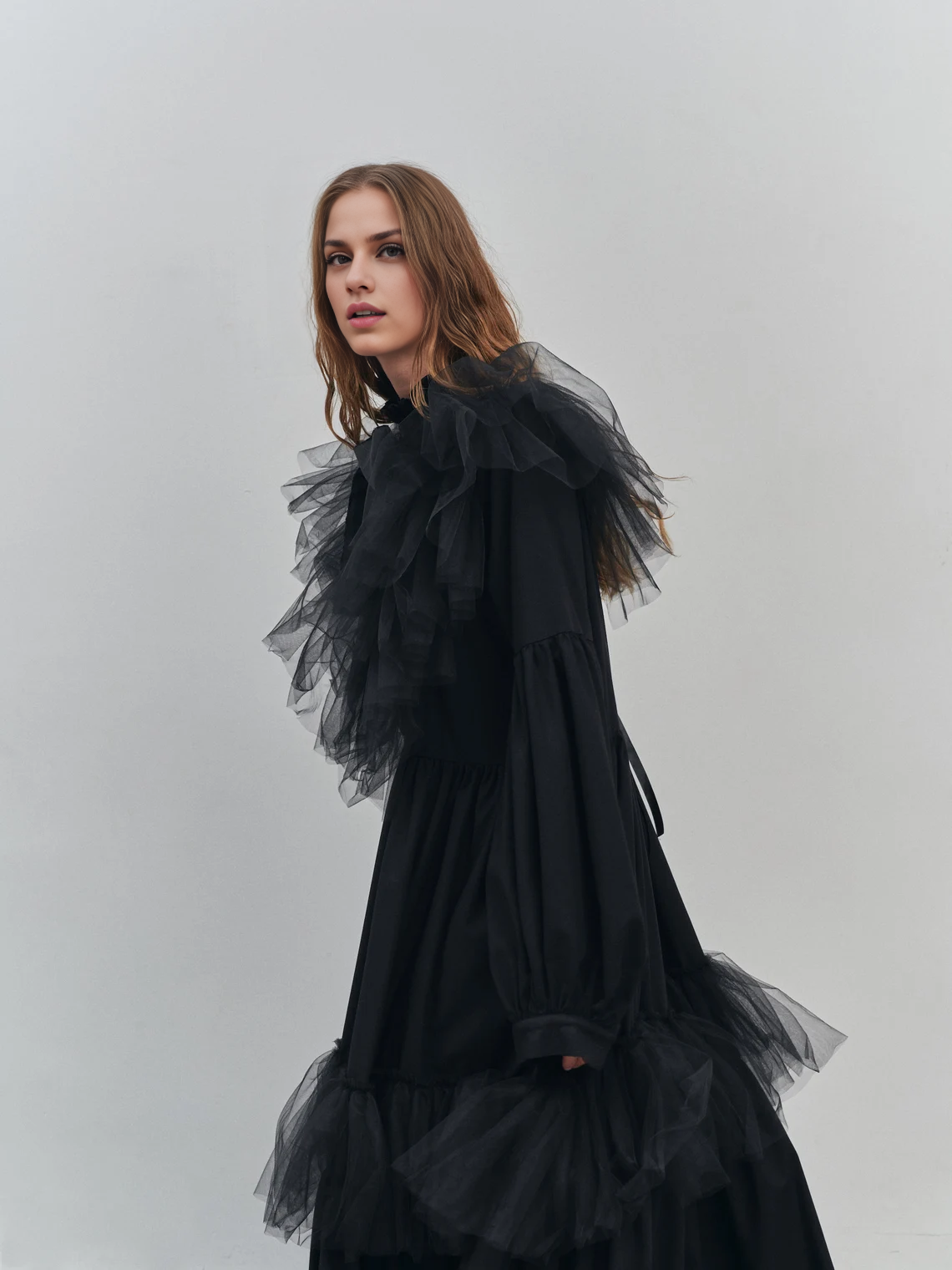 Long Black Royal Dress Floor Length Dress Long Sleeves Black Gown Black Maxi Dress Puff Sleeve Dress Festive Dress Evening Gown Wide Dress Prom Dress