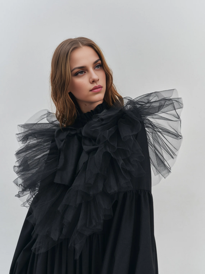 Long Black Royal Dress Floor Length Dress Long Sleeves Black Gown Black Maxi Dress Puff Sleeve Dress Festive Dress Evening Gown Wide Dress Prom Dress