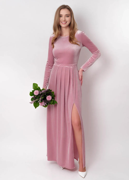 Mauve Velvet Long Dress Bridesmaid Velvet Dress Wedding Dress Velvet Bridesmaid Dress New Year Dress Maxi Dress Evening Dress With Slit