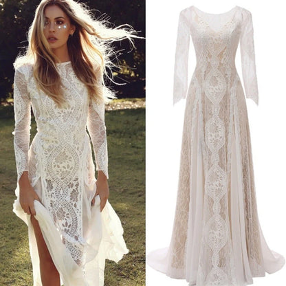 Mermaid Floor Length Backless Lace Bohemian Long Sleeves Vintage Wedding Dress