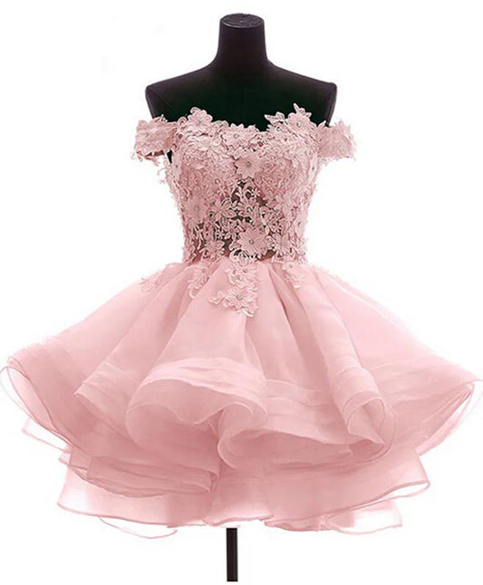 Mini Tulle Lace Homecoming Dresses With Applique