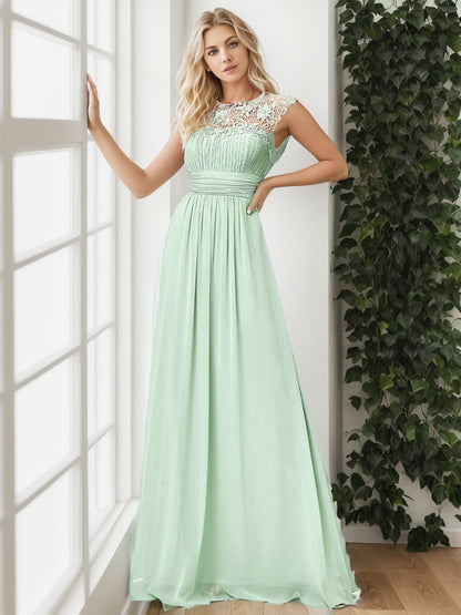 Weitese Classic Maxi Long Lace Cap Sleeve Bridesmaid Dress