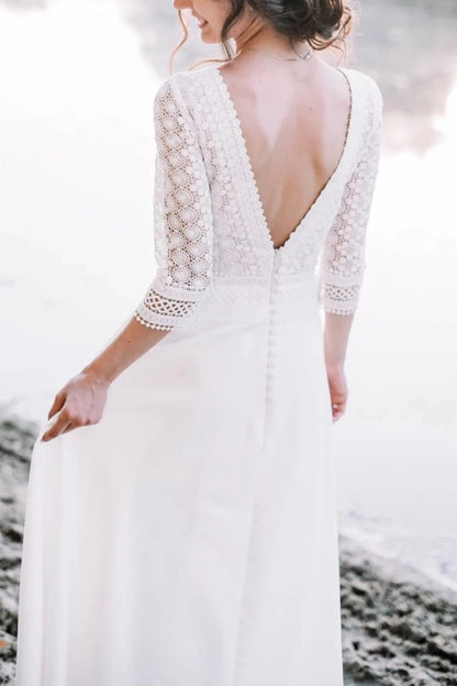 Modest And Simple Wedding Dress Boat Neckline Open Back Bridal Gown Natural Beauty For Boho Or Rustic Wedding Bride Dress