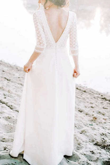 Modest And Simple Wedding Dress Boat Neckline Open Back Bridal Gown Natural Beauty For Boho Or Rustic Wedding Bride Dress