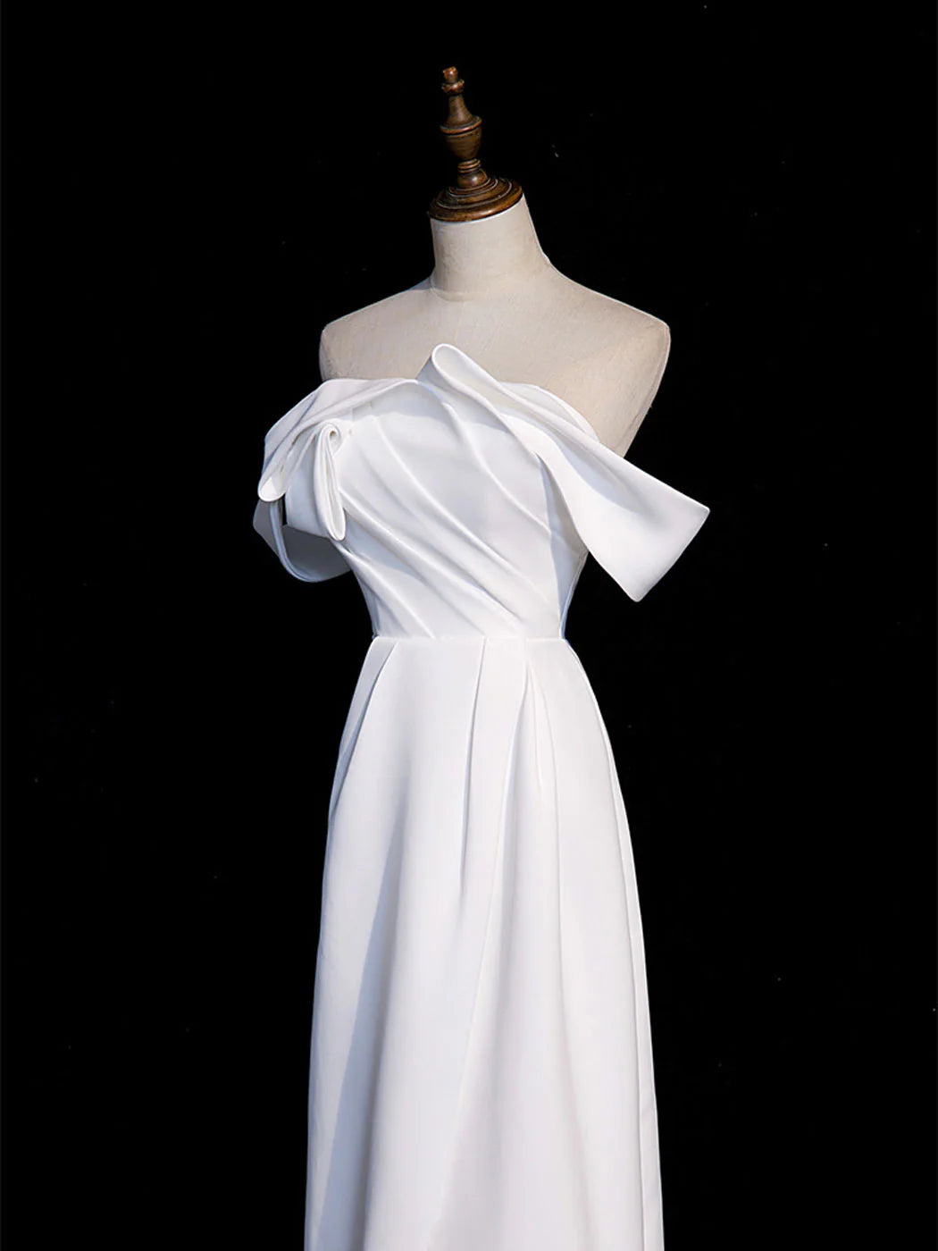 White off shoulder satin long prom dress long formal dress