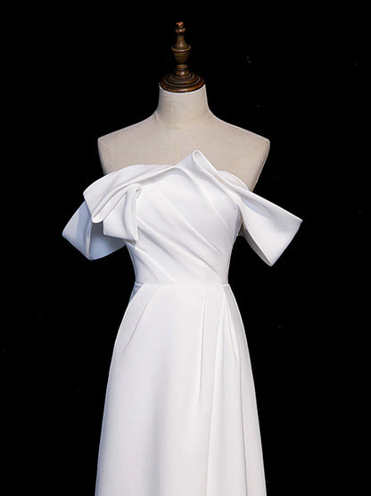 White off shoulder satin long prom dress long formal dress