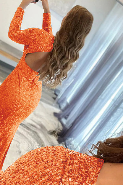 Mermaid Sequins V-Neck Long Sleeves Prom Dress