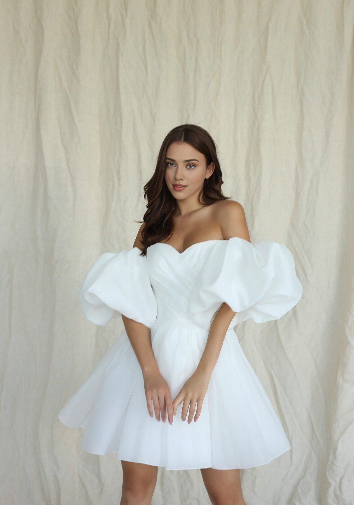 Off-the-Shoulder A-line Elegant Strapless Short Wedding Dress Puff Sleeves