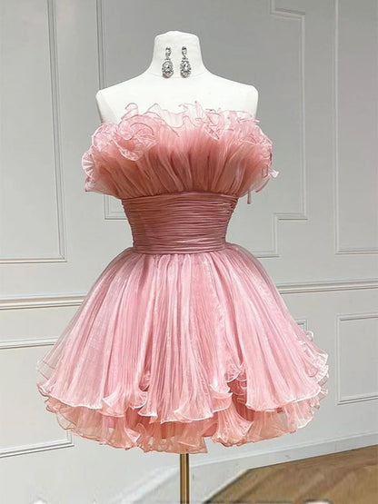 Off-the-Shoulder A-line Ruffle Tulle Short Homecoming Dress