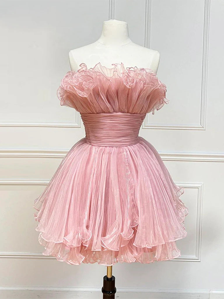 Off-the-Shoulder A-line Ruffle Tulle Short Homecoming Dress