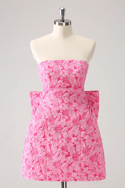 Off-the-Shoulder A Line Strapless Flower Short Homecoming Dress with Bow