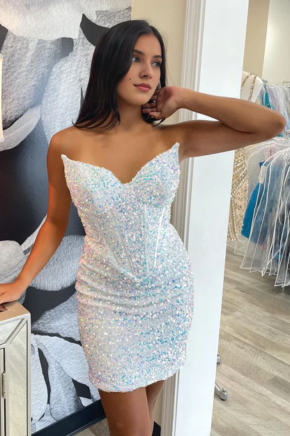 Off-the-Shoulder Bodycon Sweetheart Sequins Corset Homecoming Dress