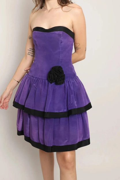 Off-the-Shoulder Party Dress Purple Dress Strapless A-line Cocktail Prom Dress