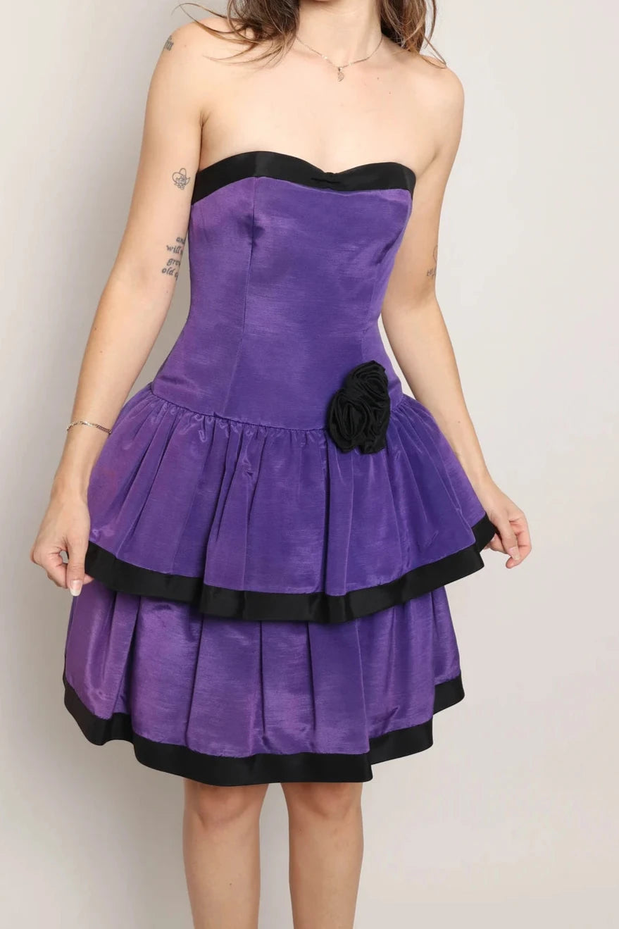 Off-the-Shoulder Party Dress Purple Dress Strapless A-line Cocktail Prom Dress