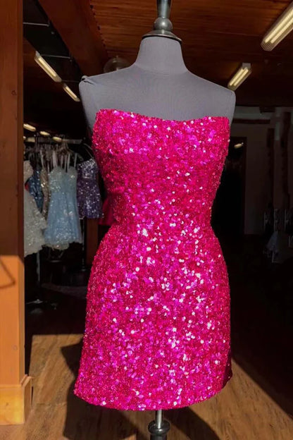 Off-the-Shoulder Sheath Sequin Strapless Homecoming Dress