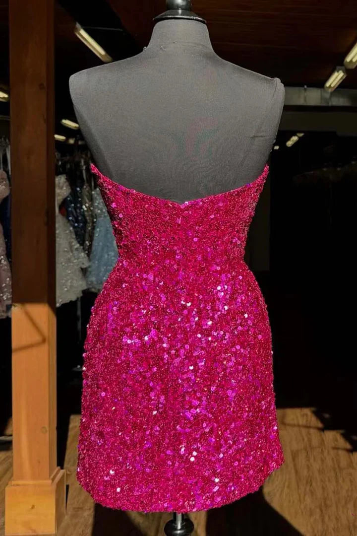 Off-the-Shoulder Sheath Sequin Strapless Homecoming Dress