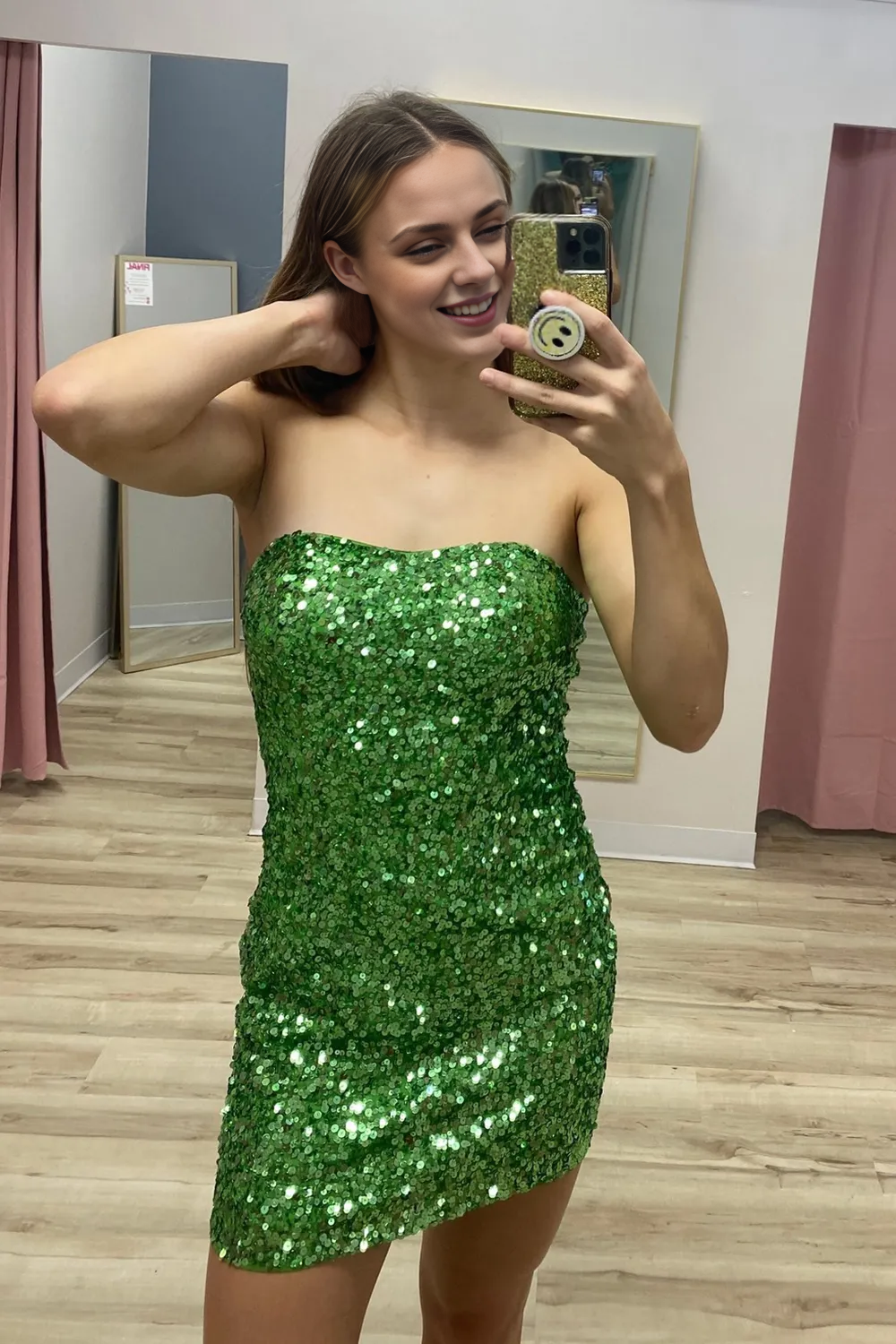 Off-the-Shoulder Sparkly Strapless Sequins Bodycon Homecoming Dress