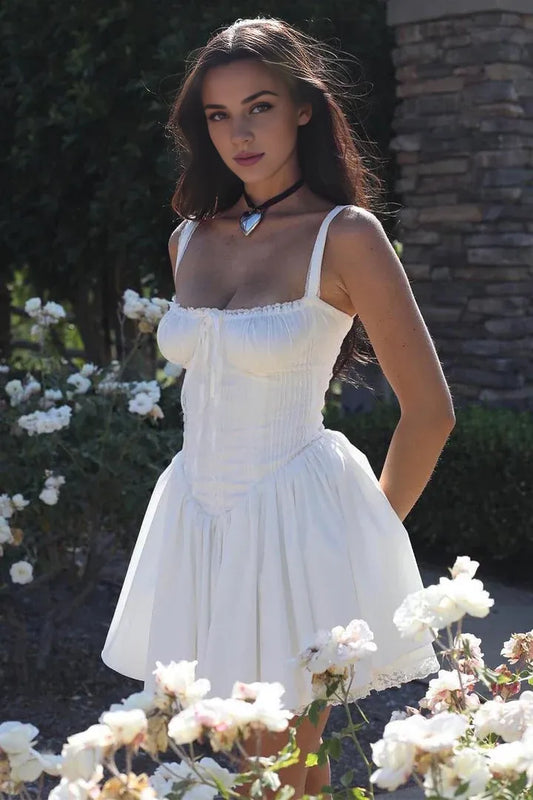 Off-the-Shoulder Square Neck Vintage White Short Homecoming Dress