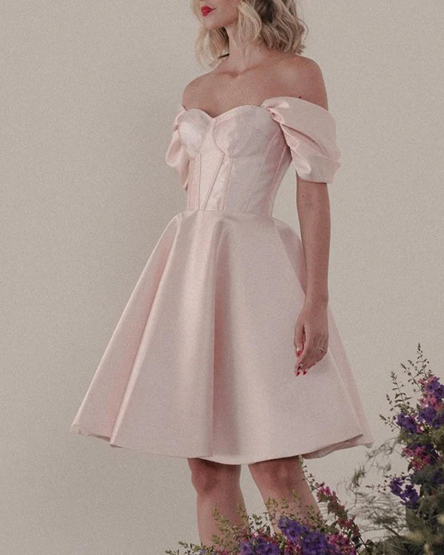 Off The Shoulder Short Corset Satin Homecoming Dress