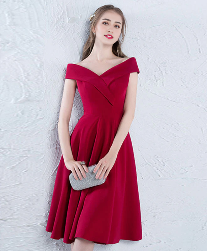 Off Shoulder Satin Tea Length Homecoming Dresses