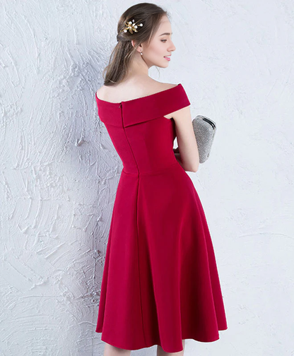 Off Shoulder Satin Tea Length Homecoming Dresses