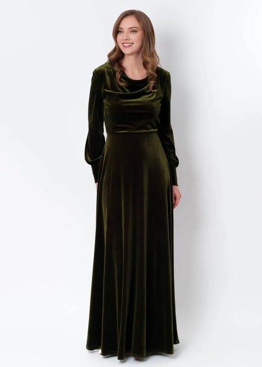 Olive Green Velvet Long Dress Bridesmaid Velvet Dress Wedding Guest Dress Velvet Gown Velvet Slit Dress Maxi Dress Evening Dress