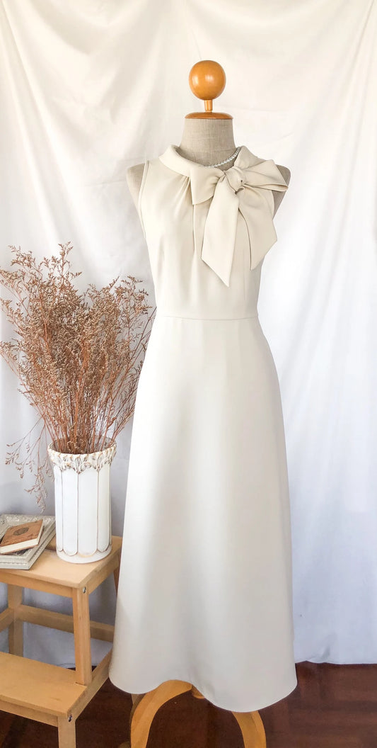 Paris Cream Wedding Dress Round Neck Big Bow Elegant Party Bridesmaid Gown Sleeveless Prom Dress Christmas Dres