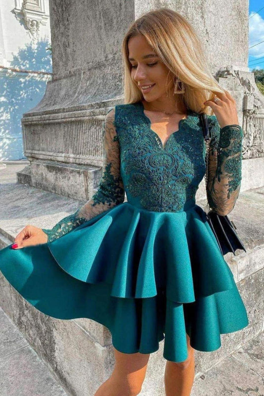 Weitese Peacock A-line Long Sleeves Homecoming Dress With Sequins