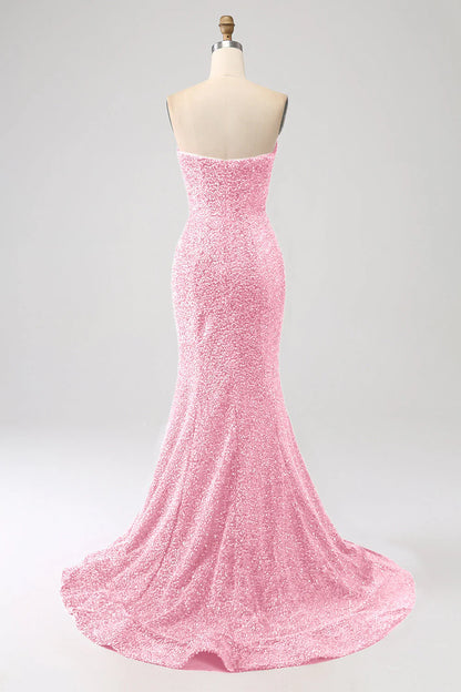 Off-the-Shoulder Sequins Floor Length Mermaid Strapless Long Prom Dress