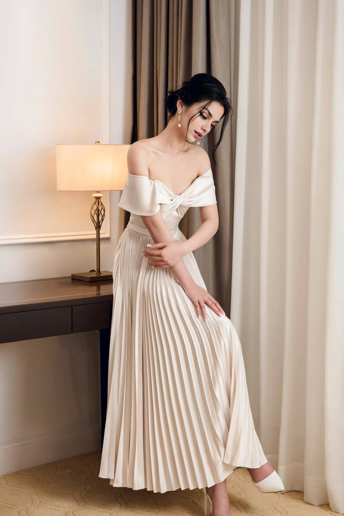 Pleated Maxi Dress Off Shoulder Maxi Dress Formal Dress Women Wedding Guest Dress Luxury Dress A Line Dress Dinner Dating Prom Dress