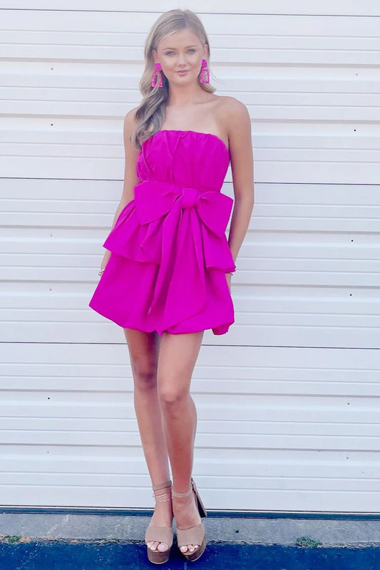 Strapless Bow-Front Short Party Homecoming Dress