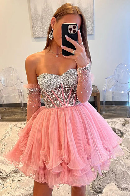 Sweetheart Multi-Layer Beaded Homecoming Dress