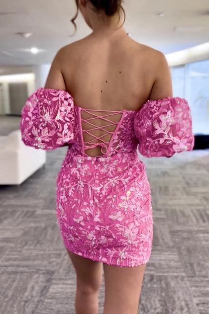 Sequin Lace Strapless Short Homecoming Dress