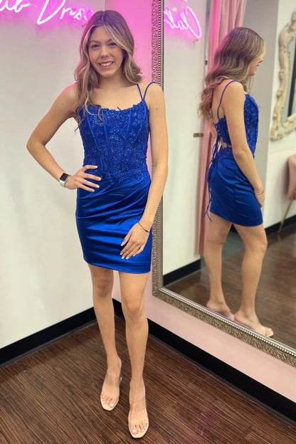 Applique Lace-Up Short Cocktail Homecoming Dress