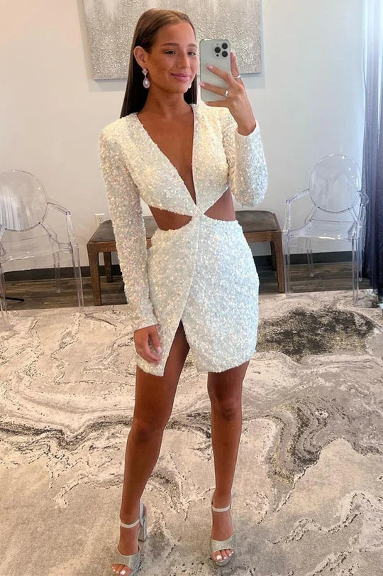 Sequin Deep V Cutout Cocktail Homecoming Dress