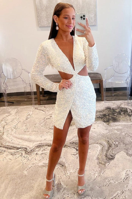 Sequin Deep V Cutout Cocktail Homecoming Dress