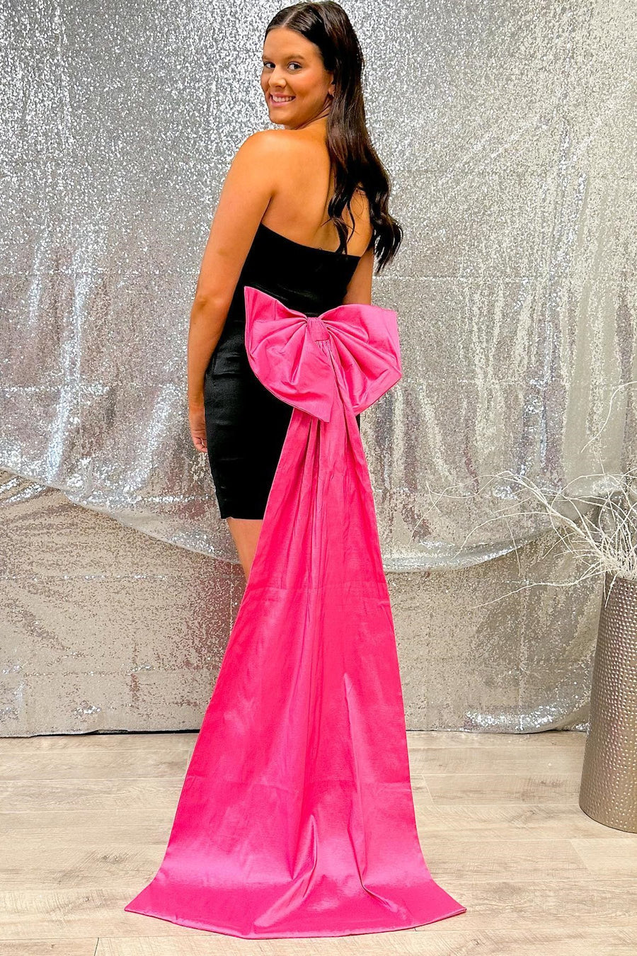 Strapless Bow Back Homecoming Dress with Attached Train