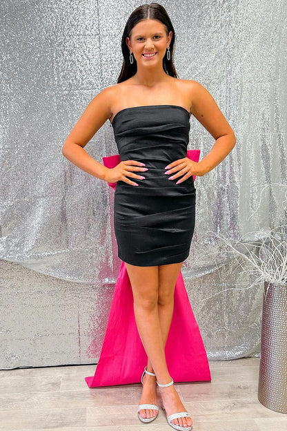 Strapless Bow Back Homecoming Dress with Attached Train