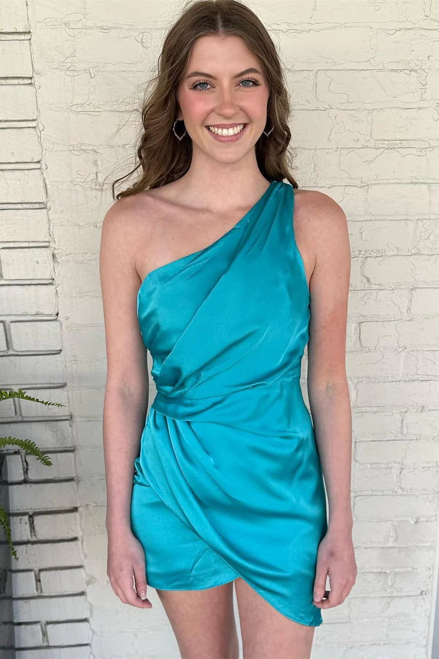 One Shoulder Satin Homecoming Dress