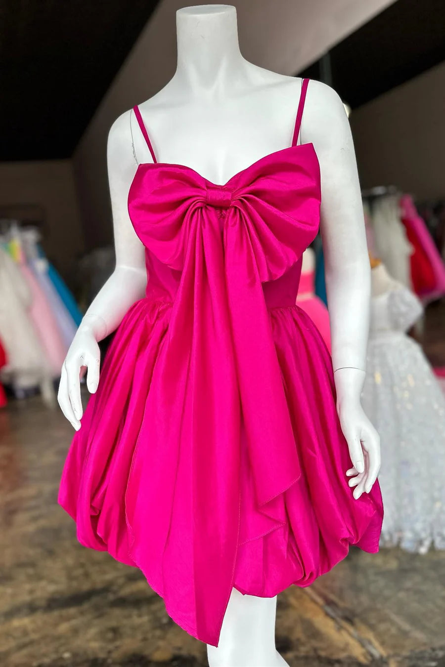 A-Line Spaghetti Strap Bow-Front Short Party Homecoming Dress