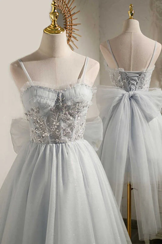 Beaded Bow-Back Short Homecoming Dress