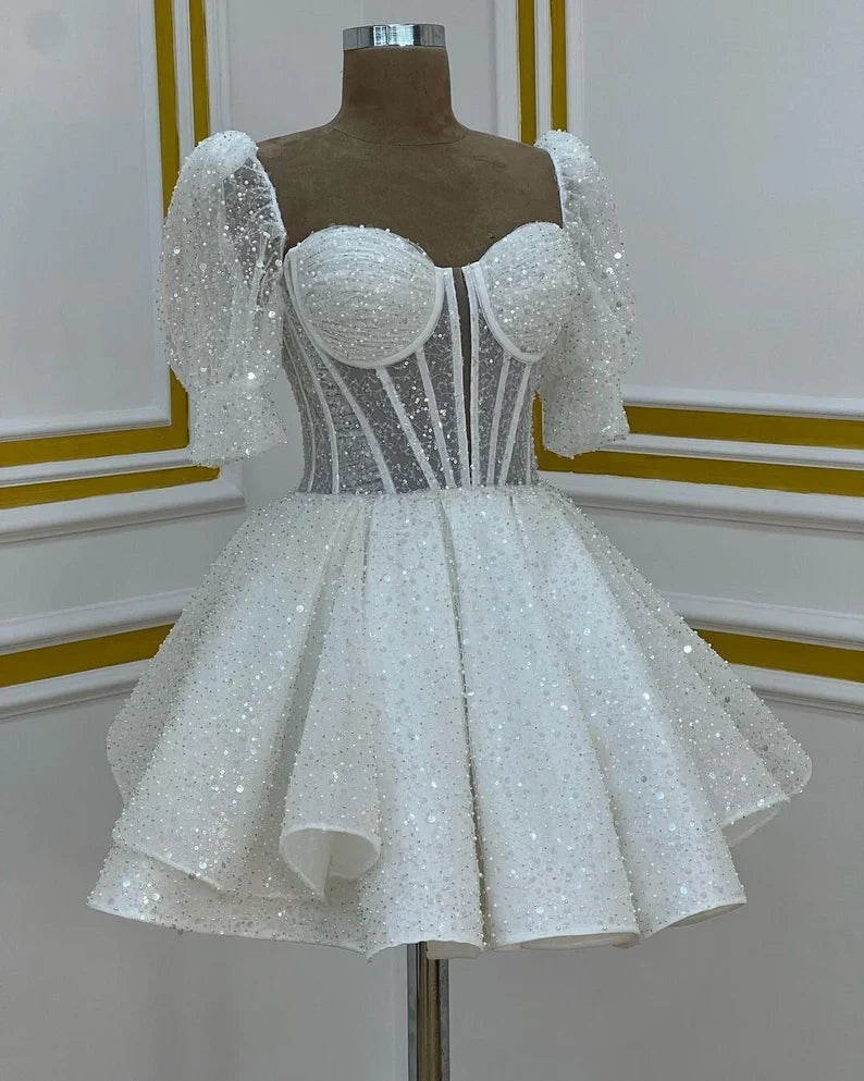 A-line Fairy Tale Deep Neck Homecoming Dress With Sequins