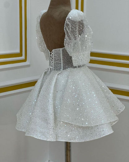 A-line Fairy Tale Deep Neck Homecoming Dress With Sequins