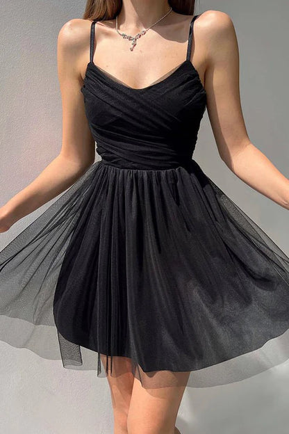 A-line Spaghetti Straps Tulle Short Homecoming Dress