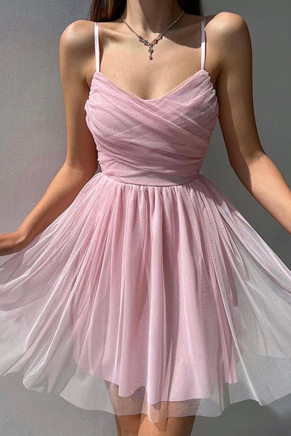 A-line Spaghetti Straps Tulle Short Homecoming Dress