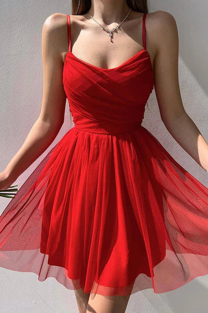 A-line Spaghetti Straps Tulle Short Homecoming Dress