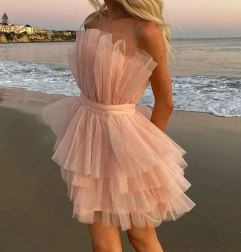 Sparkly Cute Strapless Tulle Short Homecoming